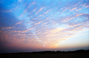 九十九里浜　美しいうろこ雲の夕焼け