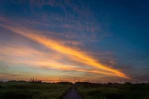 九十九里浜　散歩道と夕焼け